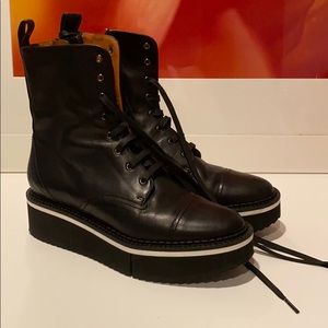 Wedge sole lace up  and side zip combat boot